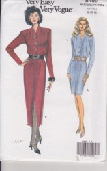 8499 VOGUE SO EASY SHIRTWAIST BUTTON LS DRESS LENGTHS PATTERN 8-12 UNCUT, 14-16